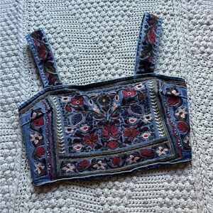 Denim Embroidered Crop Top